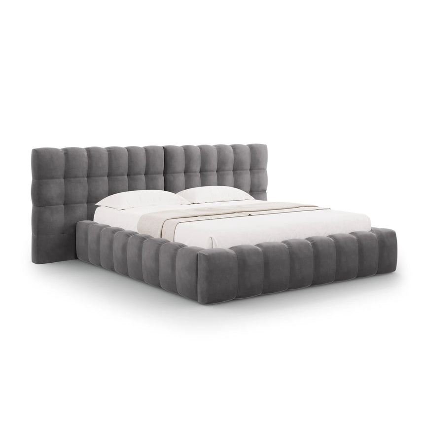 Mamaia Bett mit Stauraum und Doppelkopfteil in Samt (Blu14) in Grau, 200x200 cm – Bild 1