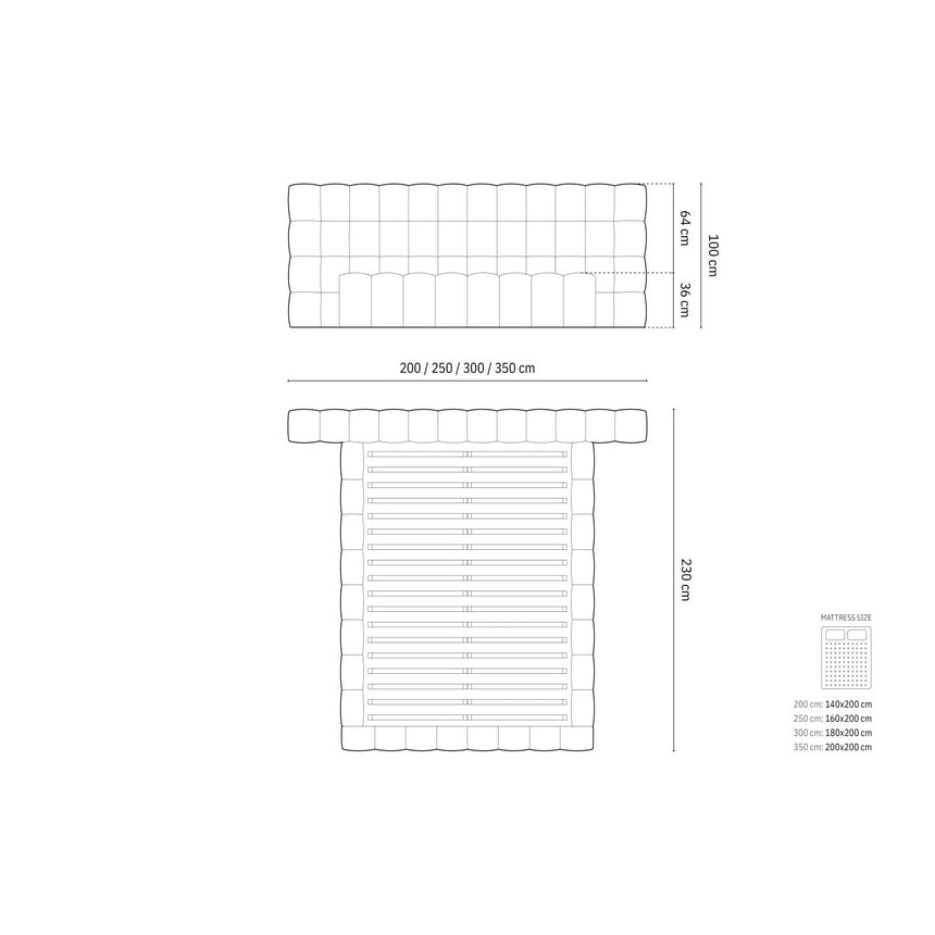 Mamaia Bett mit Stauraum und Doppelkopfteil in Samt (Blu14) in Grau, 200x200 cm – Bild 3