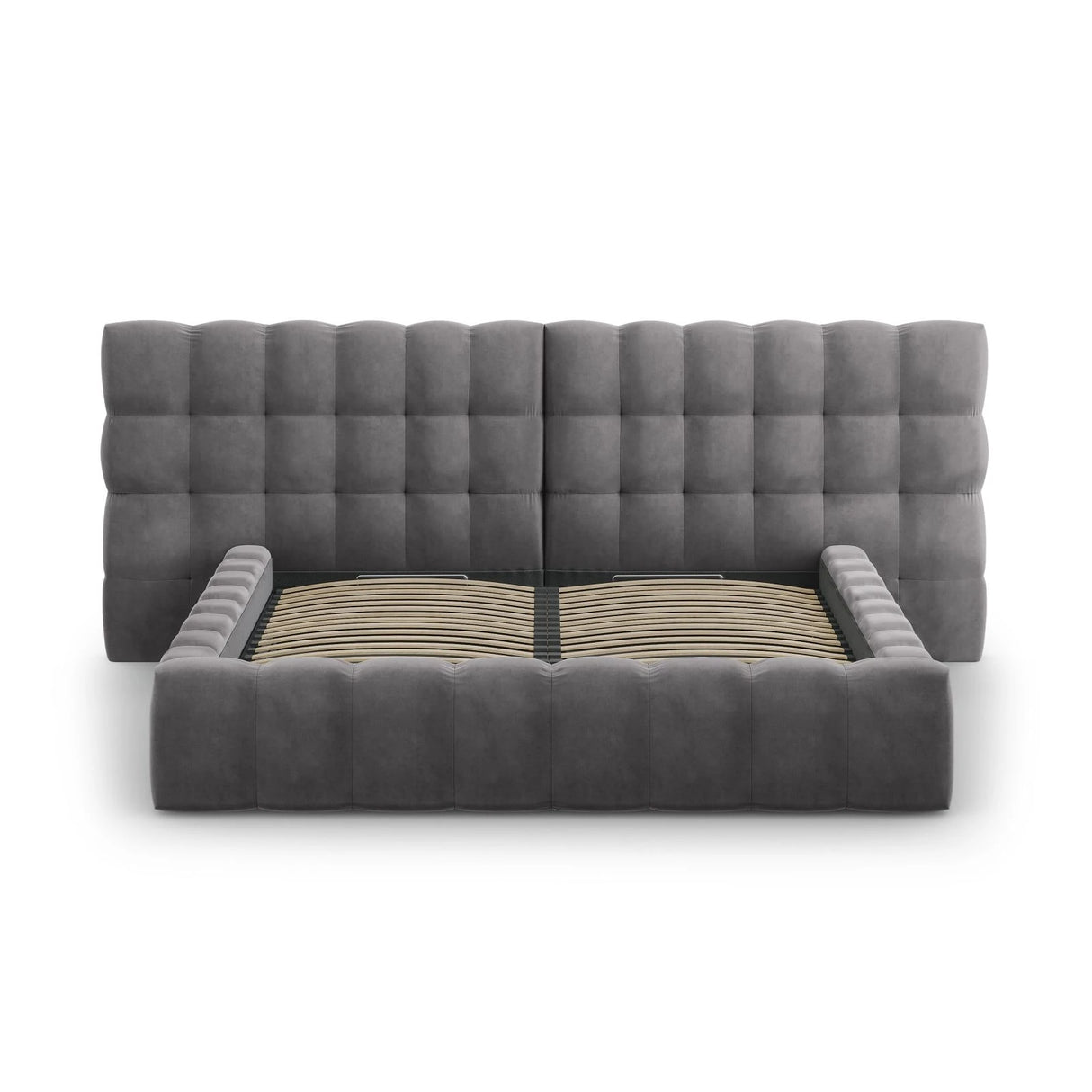 Mamaia Bett mit Stauraum und Doppelkopfteil in Samt (Blu14) in Grau, 200x200 cm – Bild 5