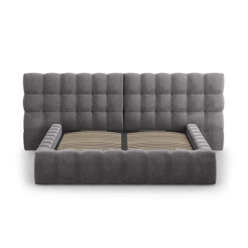 Mamaia Bett mit Stauraum und Doppelkopfteil in Samt (Blu14) in Grau, 200x200 cm – Bild 5