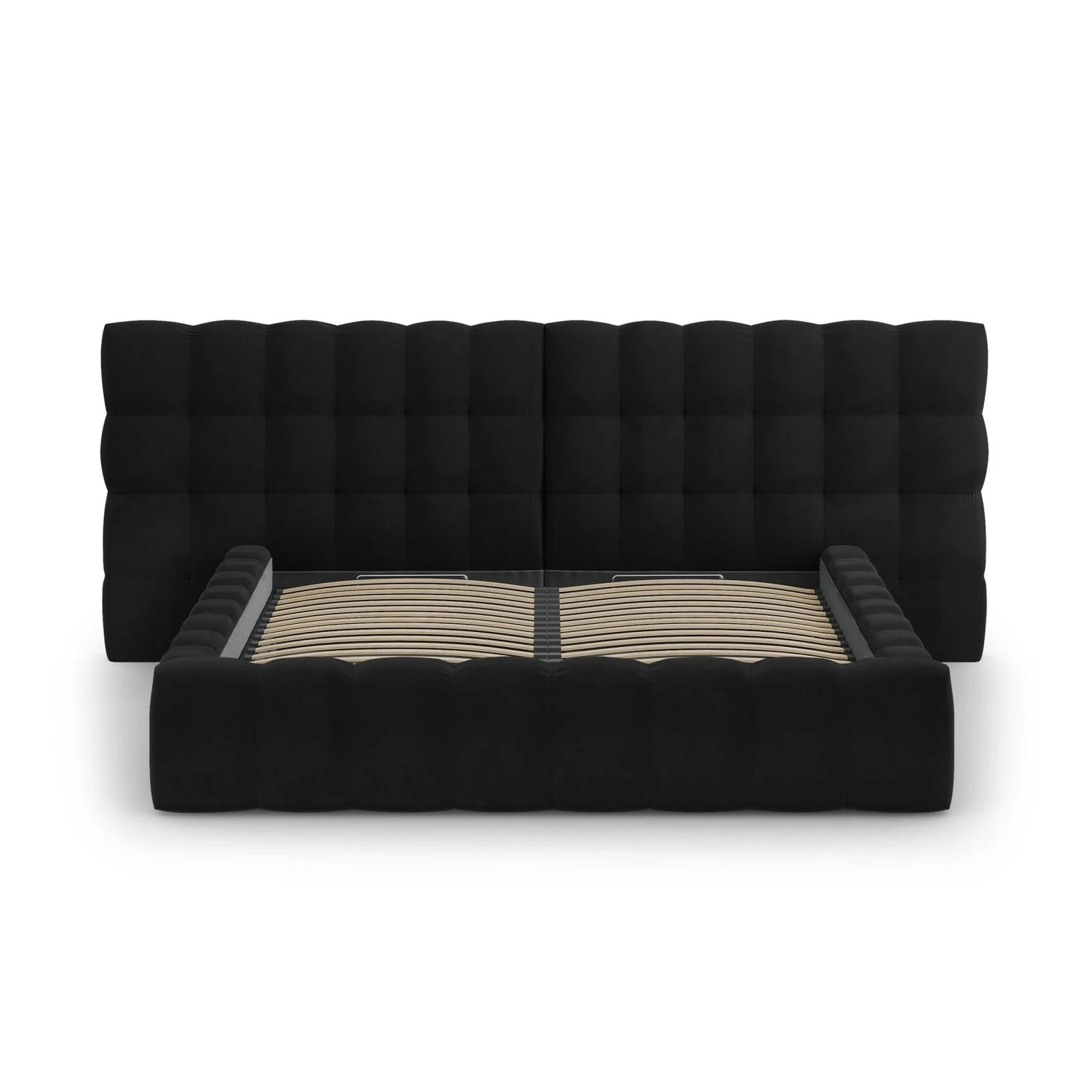 Mamaia Bett mit Stauraum und Doppelkopfteil in Samt (Blu19) in Schwarz, 140x200 cm – Bild 5