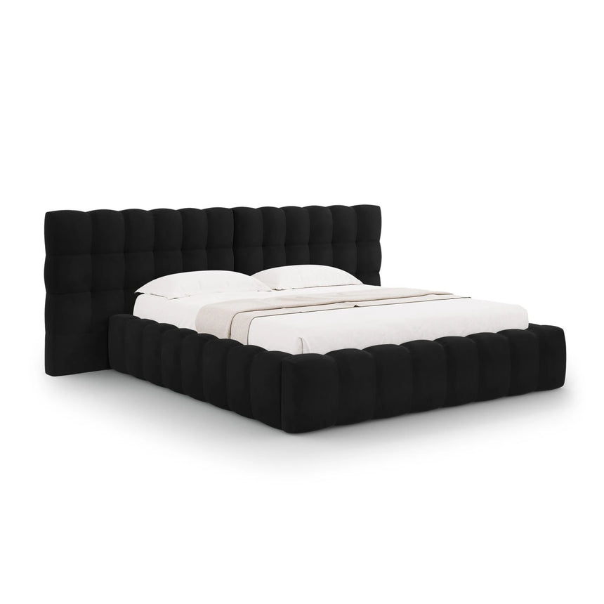 Mamaia Bett mit Stauraum und Doppelkopfteil in Samt (Blu19) in Schwarz, 200x200 cm – Bild 1