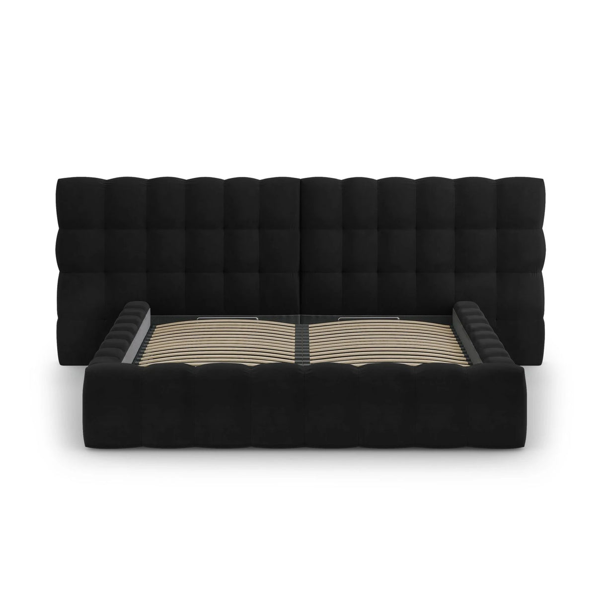 Mamaia Bett mit Stauraum und Doppelkopfteil in Samt (Blu19) in Schwarz, 200x200 cm – Bild 5