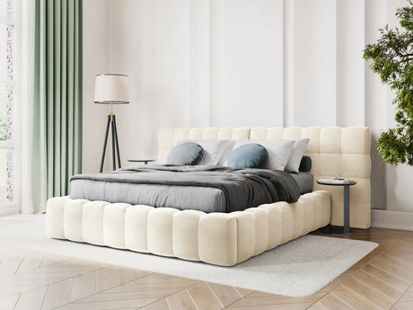 Mamaia Bett mit Stauraum und Doppelkopfteil in Samt (Blu22) in Leichtes Beige, 200x200 cm – Bild 2
