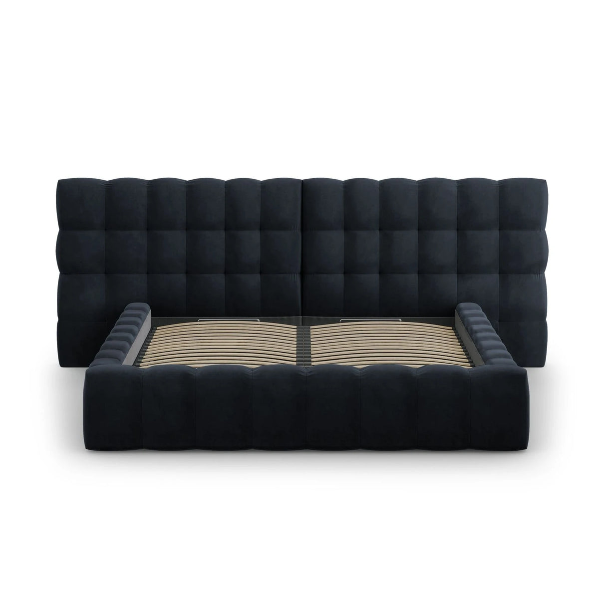 Mamaia Bett mit Stauraum und Doppelkopfteil in Samt (Blu89) in Dunkelblau, 160x200 cm – Bild 5