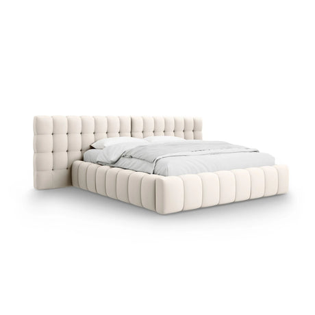 Mamaia Bett mit Stauraum und Doppelkopfteil in Samt oder Strukturstoff, 180x200 cm – Bild 1