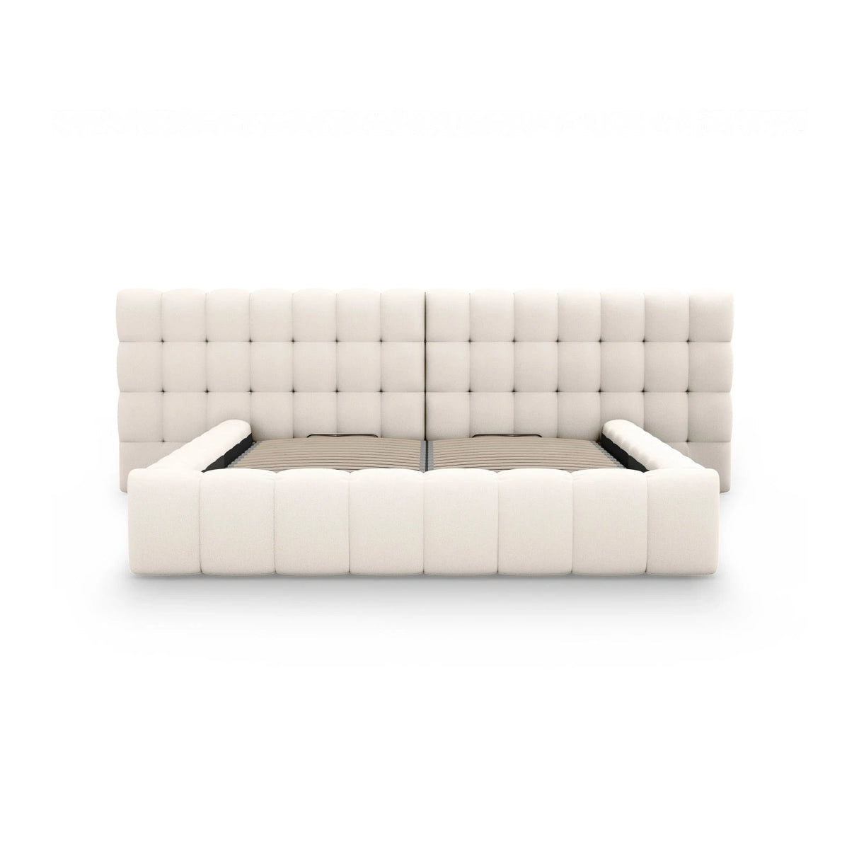 Mamaia Bett mit Stauraum und Doppelkopfteil in Samt oder Strukturstoff, 180x200 cm – Bild 5