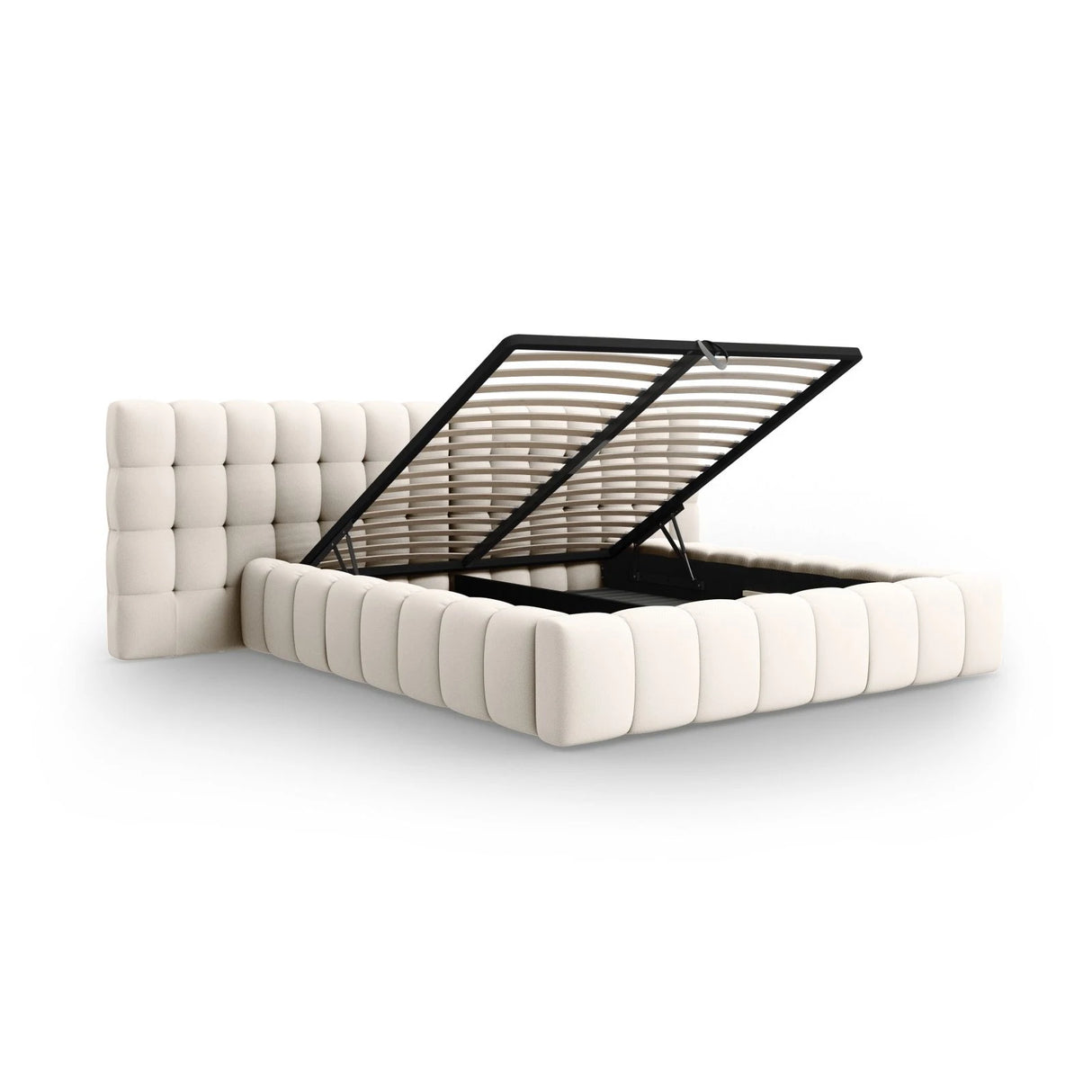 Mamaia Bett mit Stauraum und Doppelkopfteil in Samt oder Strukturstoff, 180x200 cm – Bild 6