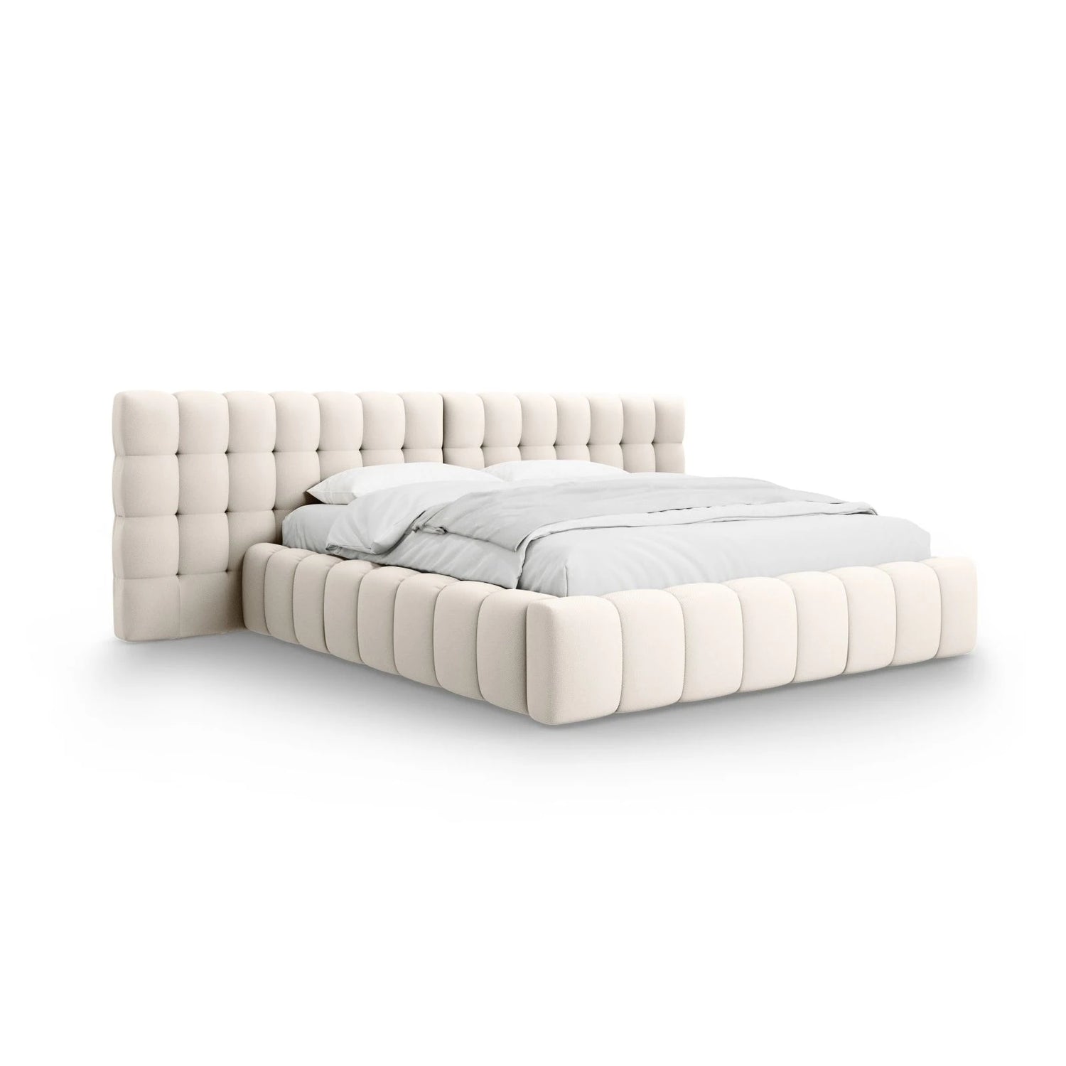 Mamaia Bett mit Stauraum und Doppelkopfteil in Samt oder Strukturstoff, 200x200 cm – Bild 1