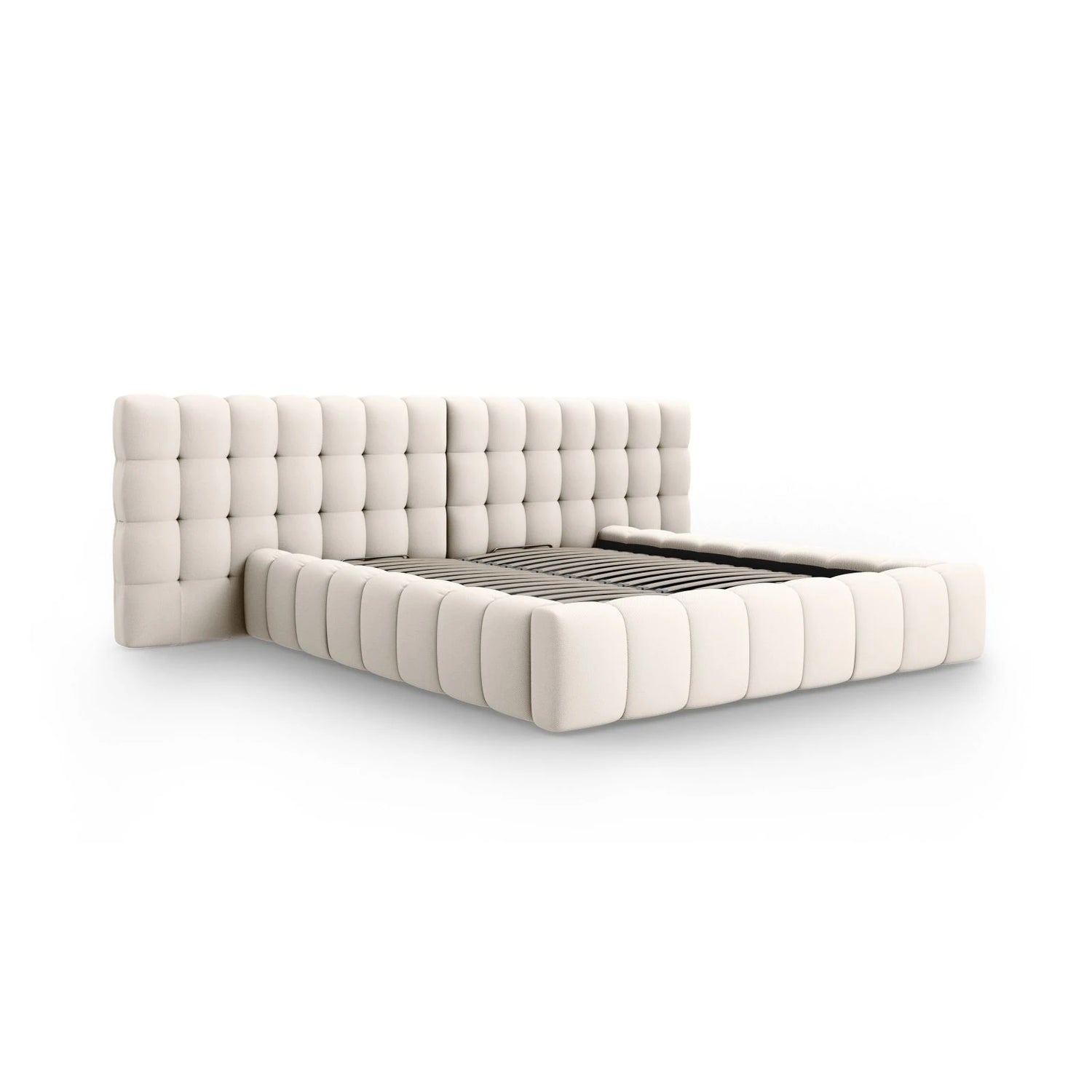 Mamaia Bett mit Stauraum und Doppelkopfteil in Samt oder Strukturstoff, 200x200 cm – Bild 4