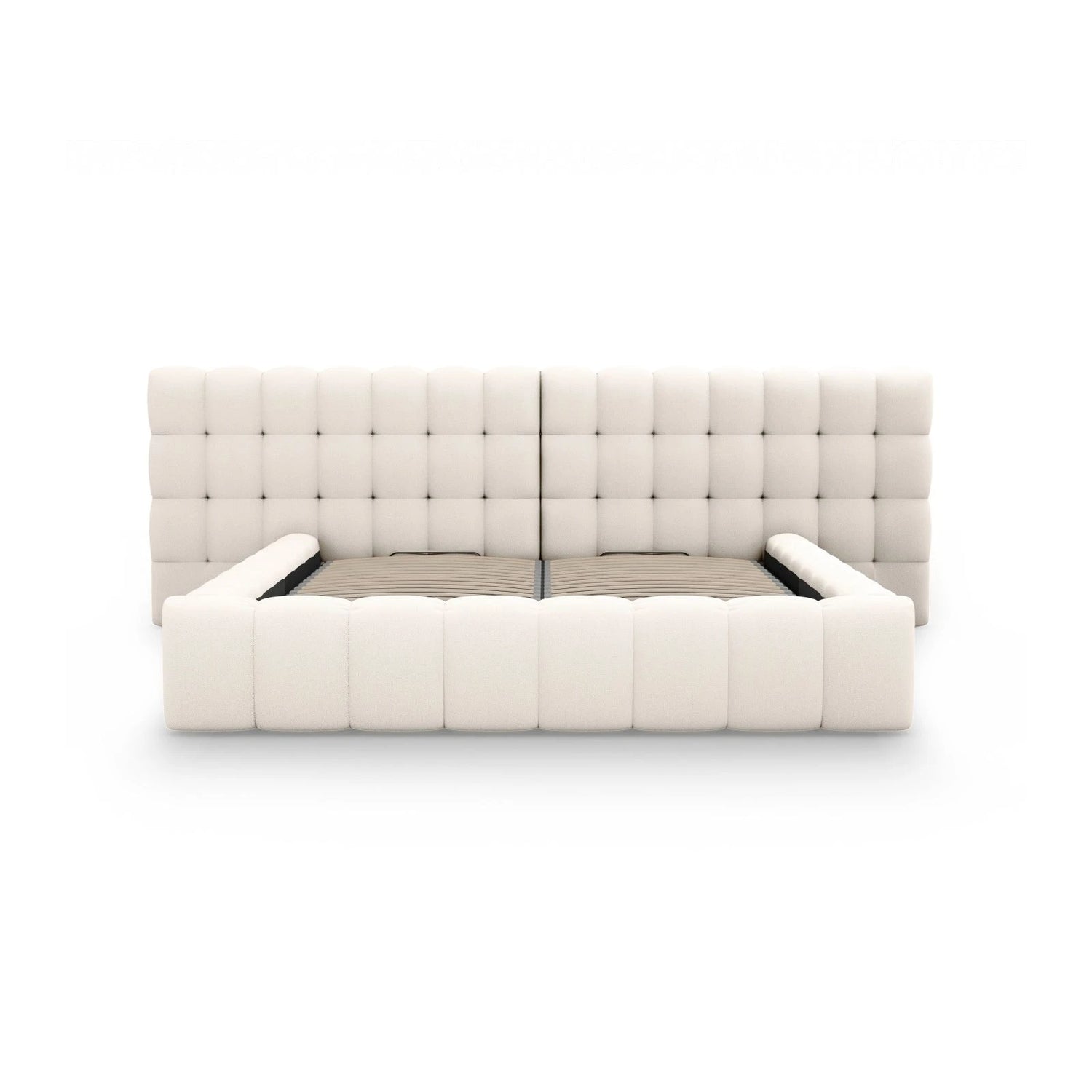 Mamaia Bett mit Stauraum und Doppelkopfteil in Samt oder Strukturstoff, 200x200 cm – Bild 5