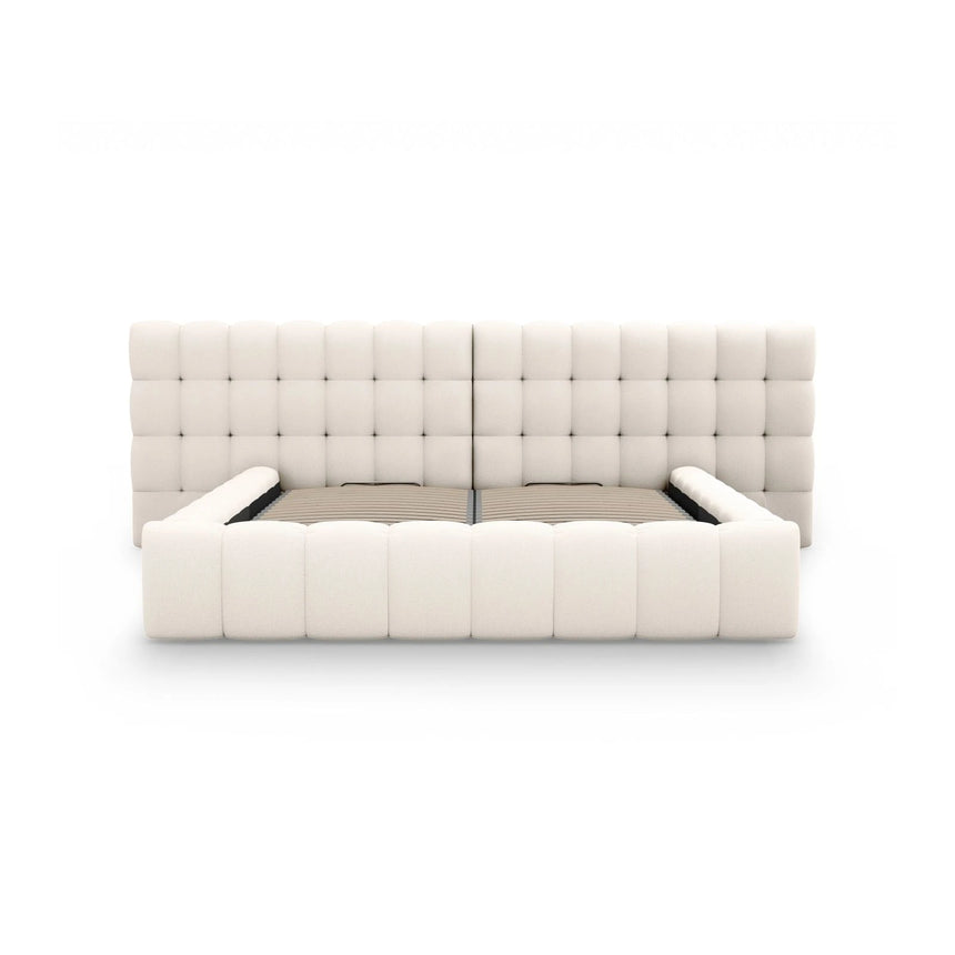 Mamaia Bett mit Stauraum und Doppelkopfteil in Samt oder Strukturstoff, 200x200 cm – Bild 5