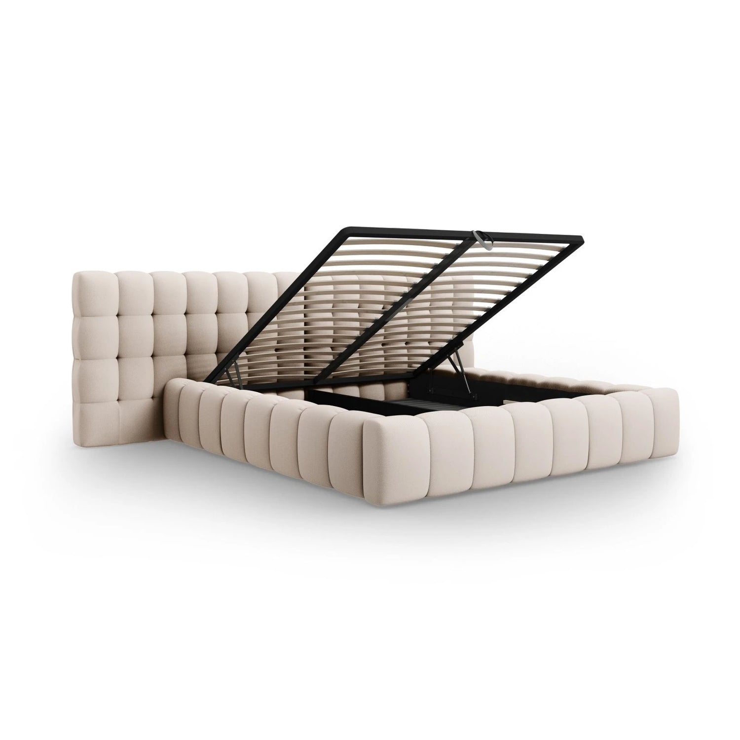 Mamaia Bett mit Stauraum und Doppelkopfteil in Strukturierter Stoff (Nev04) in Beige, 140x200 cm – Bild 6
