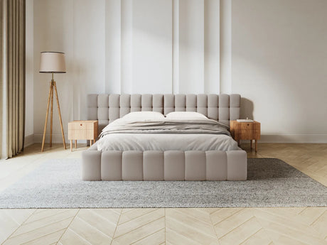 Mamaia Bett mit Stauraum und Doppelkopfteil in Strukturierter Stoff (Nev04) in Beige, 200x200 cm – Bild 2