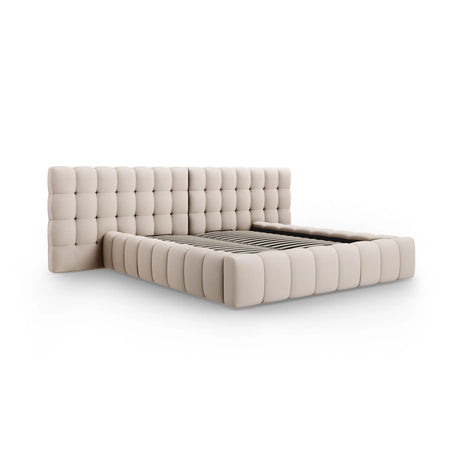 Mamaia Bett mit Stauraum und Doppelkopfteil in Strukturierter Stoff (Nev04) in Beige, 200x200 cm – Bild 4