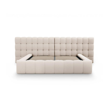 Mamaia Bett mit Stauraum und Doppelkopfteil in Strukturierter Stoff (Nev04) in Beige, 200x200 cm – Bild 5