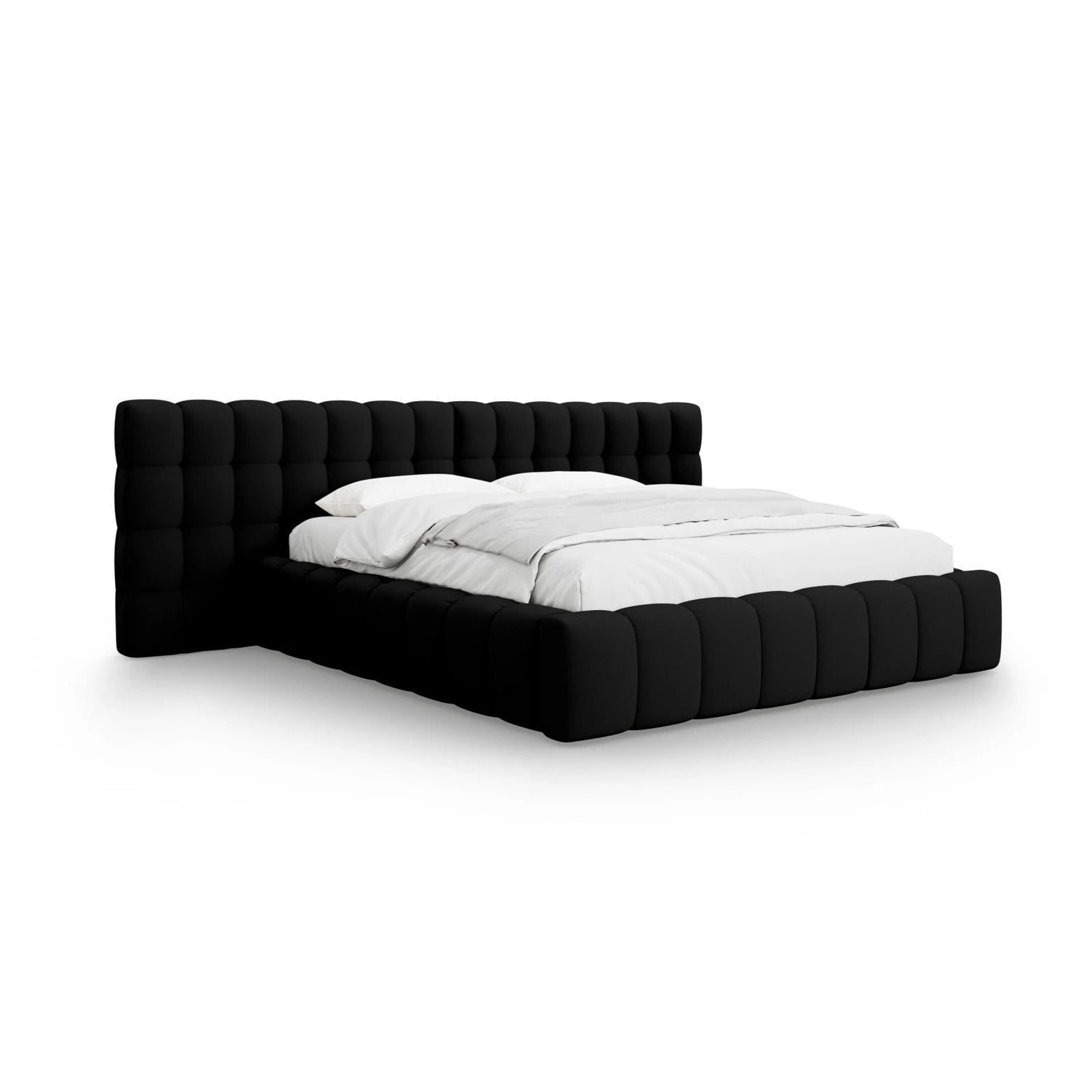 Mamaia Bett mit Stauraum und Doppelkopfteil in Strukturierter Stoff (Nev100) in Schwarz, 140x200 cm – Bild 1
