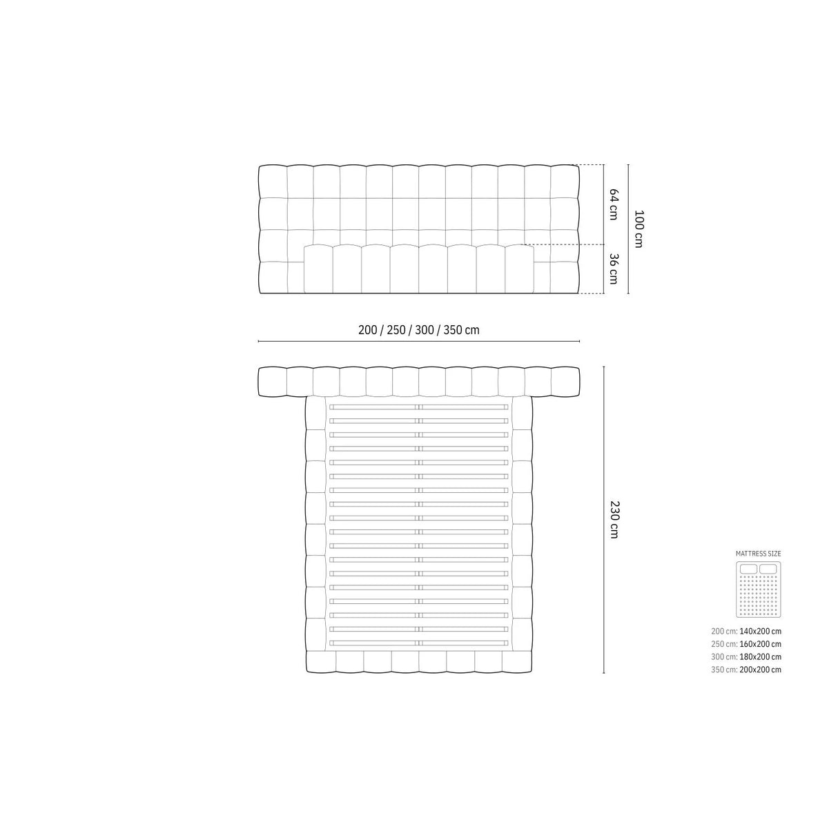 Mamaia Bett mit Stauraum und Doppelkopfteil in Strukturierter Stoff (Nev100) in Schwarz, 140x200 cm – Bild 3