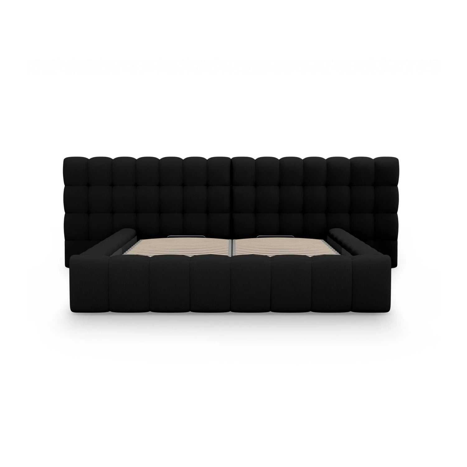 Mamaia Bett mit Stauraum und Doppelkopfteil in Strukturierter Stoff (Nev100) in Schwarz, 140x200 cm – Bild 5