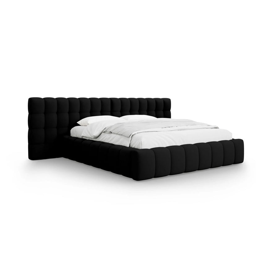 Mamaia Bett mit Stauraum und Doppelkopfteil in Strukturierter Stoff (Nev100) in Schwarz, 200x200 cm – Bild 1