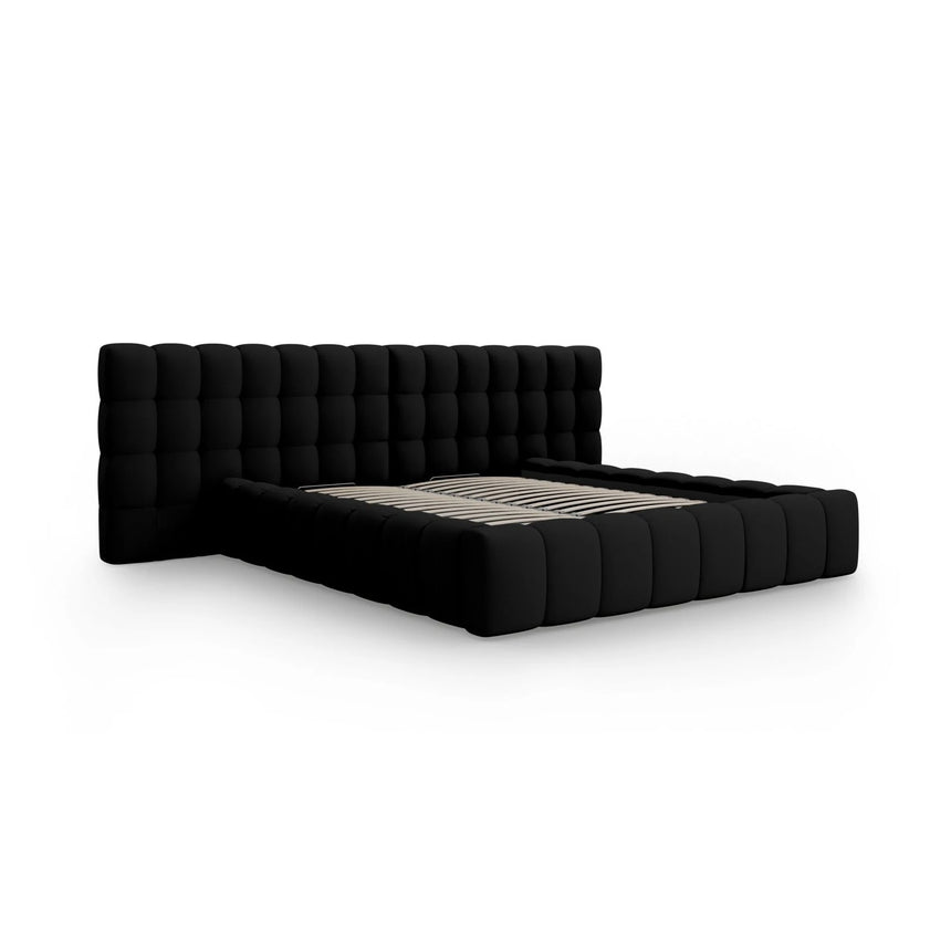 Mamaia Bett mit Stauraum und Doppelkopfteil in Strukturierter Stoff (Nev100) in Schwarz, 200x200 cm – Bild 4