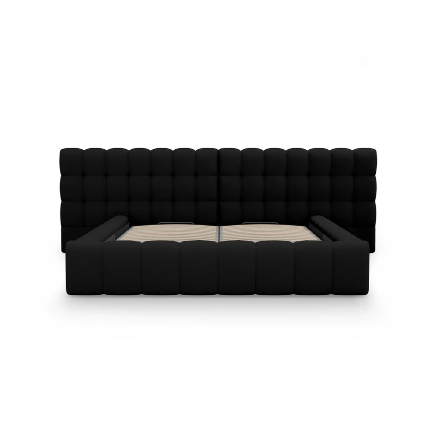 Mamaia Bett mit Stauraum und Doppelkopfteil in Strukturierter Stoff (Nev100) in Schwarz, 200x200 cm – Bild 5