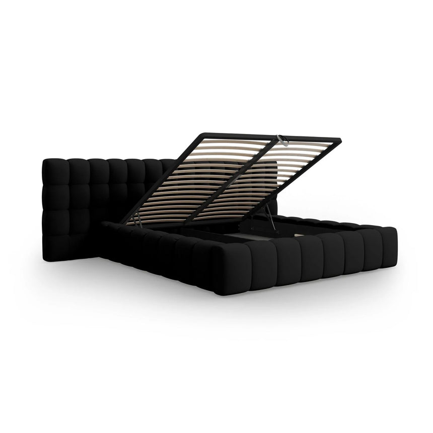 Mamaia Bett mit Stauraum und Doppelkopfteil in Strukturierter Stoff (Nev100) in Schwarz, 200x200 cm – Bild 6