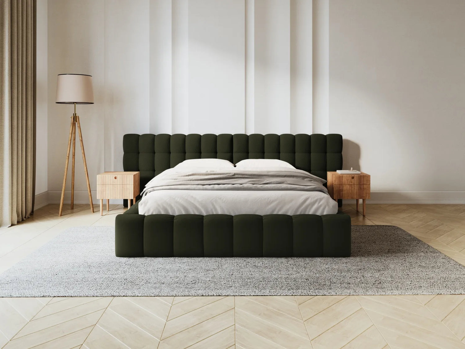 Mamaia Bett mit Stauraum und Doppelkopfteil in Strukturierter Stoff (Nev39) in Grün, 140x200 cm – Bild 2