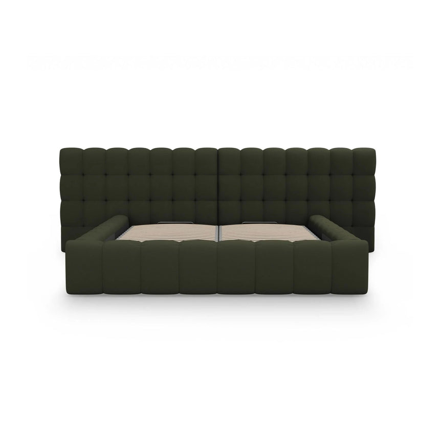 Mamaia Bett mit Stauraum und Doppelkopfteil in Strukturierter Stoff (Nev39) in Grün, 200x200 cm – Bild 5