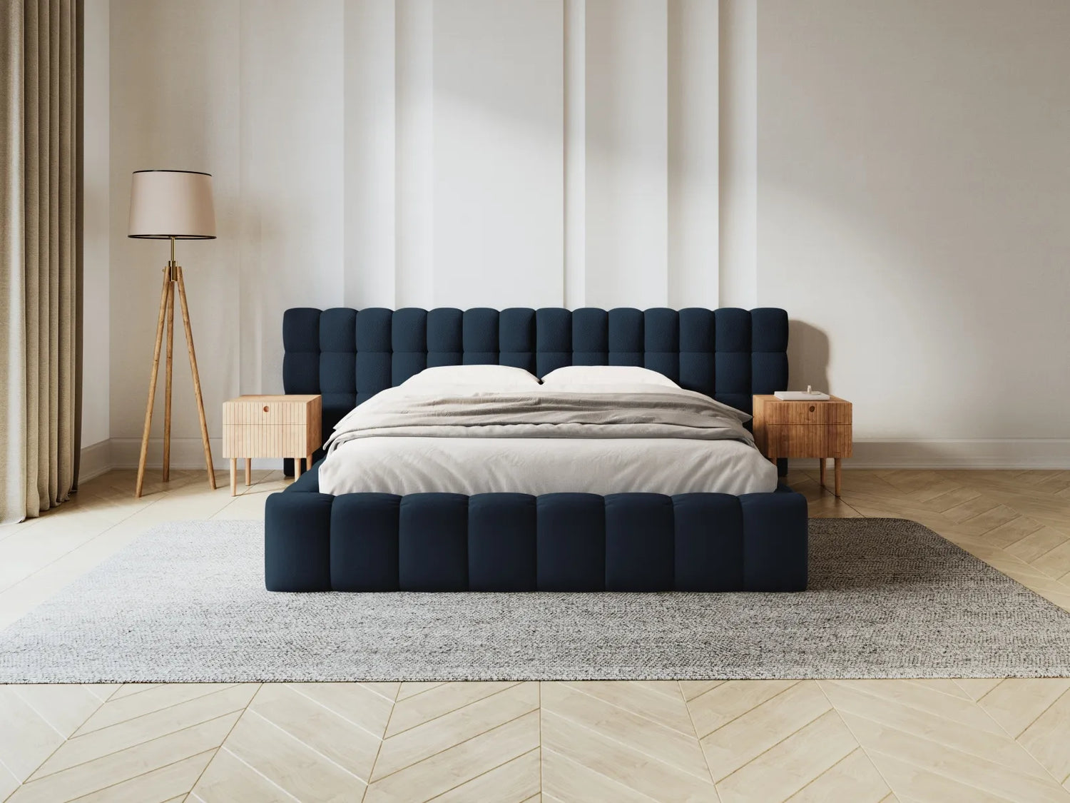 Mamaia Bett mit Stauraum und Doppelkopfteil in Strukturierter Stoff (Nev77) in Blau, 140x200 cm – Bild 2