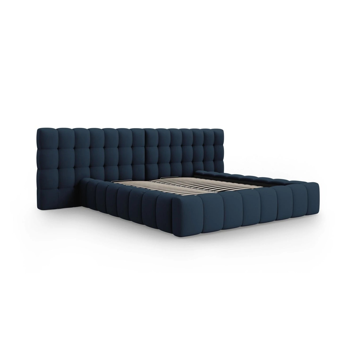 Mamaia Bett mit Stauraum und Doppelkopfteil in Strukturierter Stoff (Nev77) in Blau, 140x200 cm – Bild 4