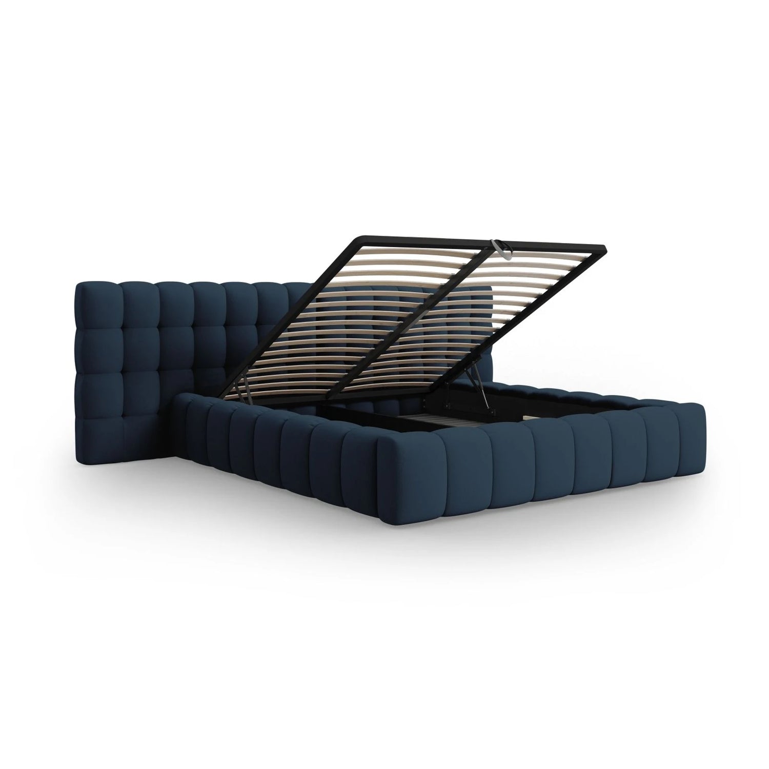 Mamaia Bett mit Stauraum und Doppelkopfteil in Strukturierter Stoff (Nev77) in Blau, 160x200 cm – Bild 6