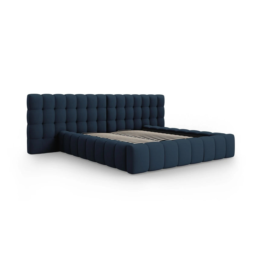 Mamaia Bett mit Stauraum und Doppelkopfteil in Strukturierter Stoff (Nev77) in Blau, 200x200 cm – Bild 4
