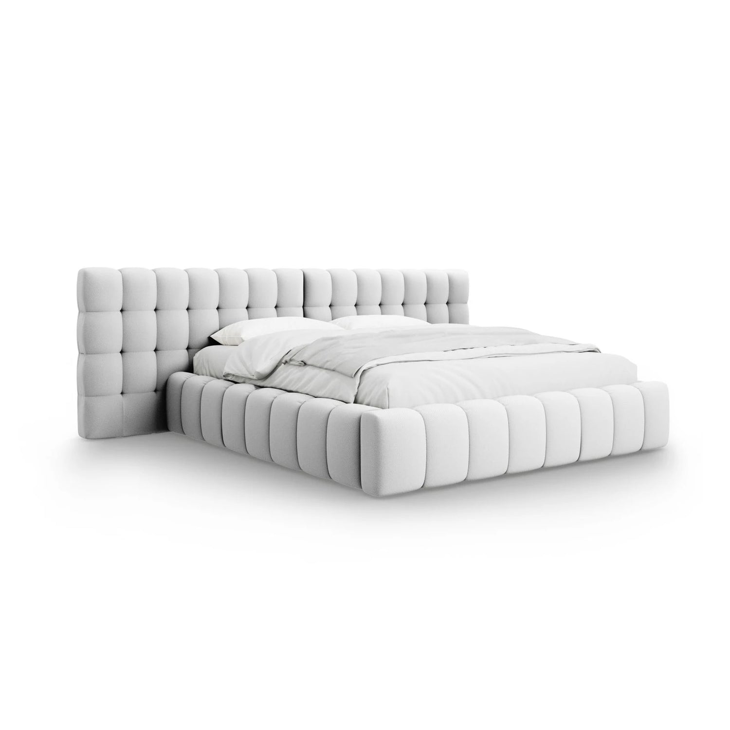 Mamaia Bett mit Stauraum und Doppelkopfteil in Strukturierter Stoff (Nev80) in Hellgrau, 160x200 cm – Bild 1