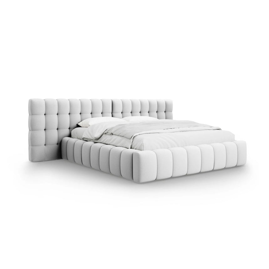 Mamaia Bett mit Stauraum und Doppelkopfteil in Strukturierter Stoff (Nev80) in Hellgrau, 200x200 cm – Bild 1