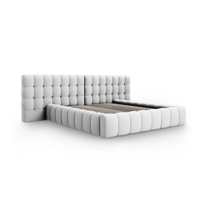 Mamaia Bett mit Stauraum und Doppelkopfteil in Strukturierter Stoff (Nev80) in Hellgrau, 200x200 cm – Bild 4