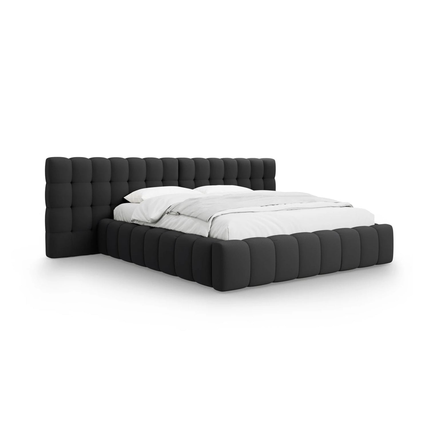 Mamaia Bett mit Stauraum und Doppelkopfteil in Strukturierter Stoff (Nev97) in Dunkelgrau, 200x200 cm – Bild 1