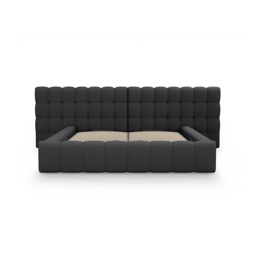 Mamaia Bett mit Stauraum und Doppelkopfteil in Strukturierter Stoff (Nev97) in Dunkelgrau, 200x200 cm – Bild 5