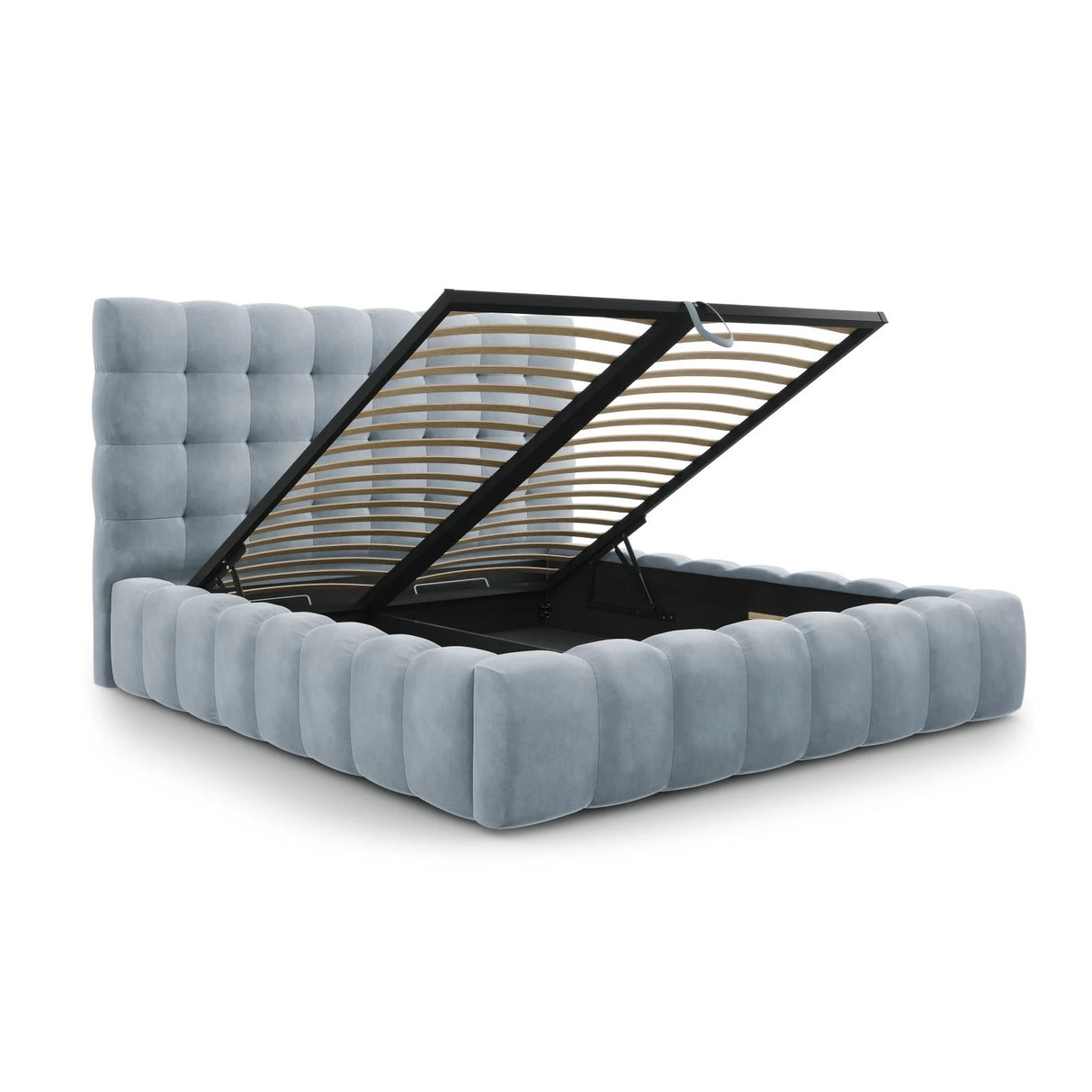 Mamaia Bett mit Stauraum und Kopfteil in Samt (Blu06) in Hellblau, 200x200 cm – Bild 6