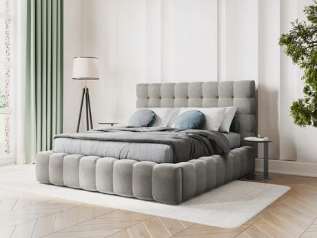 Mamaia Bett mit Stauraum und Kopfteil in Samt (Blu13) in Hellgrau, 200x200 cm – Bild 2