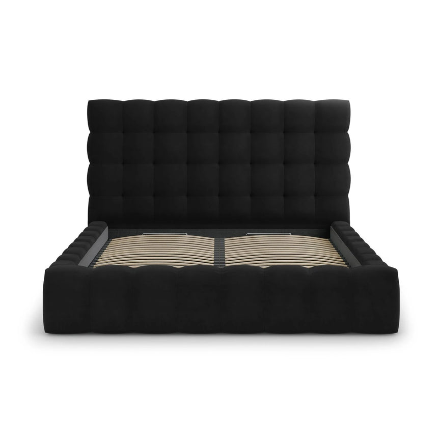 Mamaia Bett mit Stauraum und Kopfteil in Samt (Blu19) in Schwarz, 200x200 cm – Bild 5
