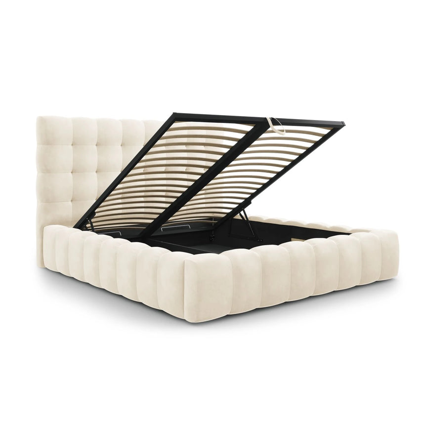 Mamaia Bett mit Stauraum und Kopfteil in Samt (Blu22) in Leichtes Beige, 140x200 cm – Bild 6