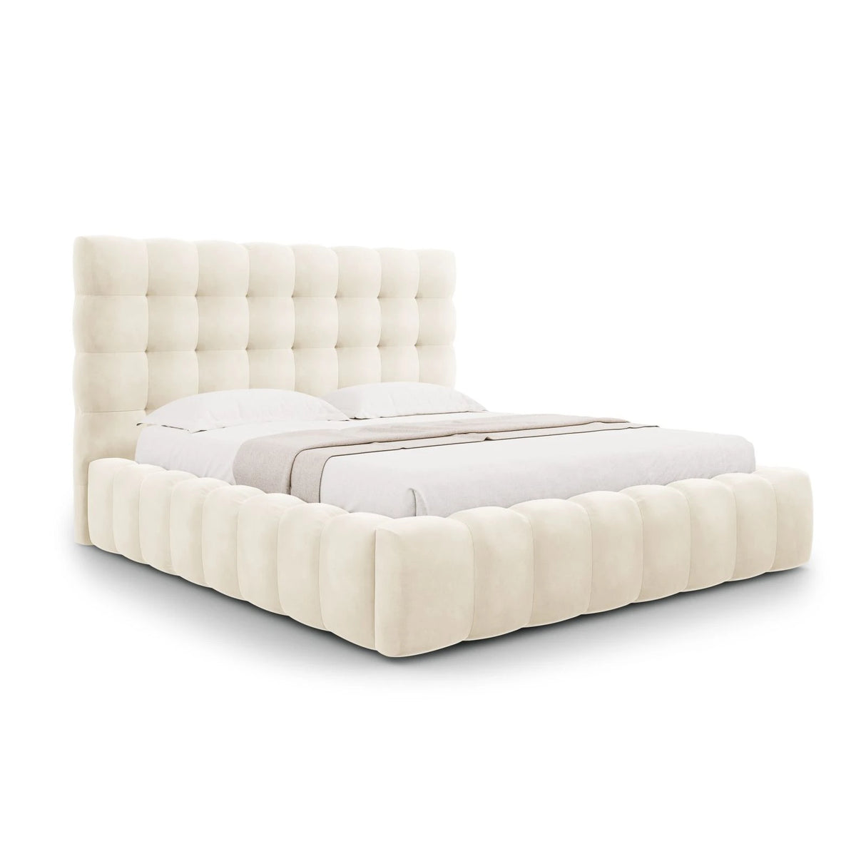 Mamaia Bett mit Stauraum und Kopfteil in Samt (Blu22) in Leichtes Beige, 160x200 cm – Bild 1