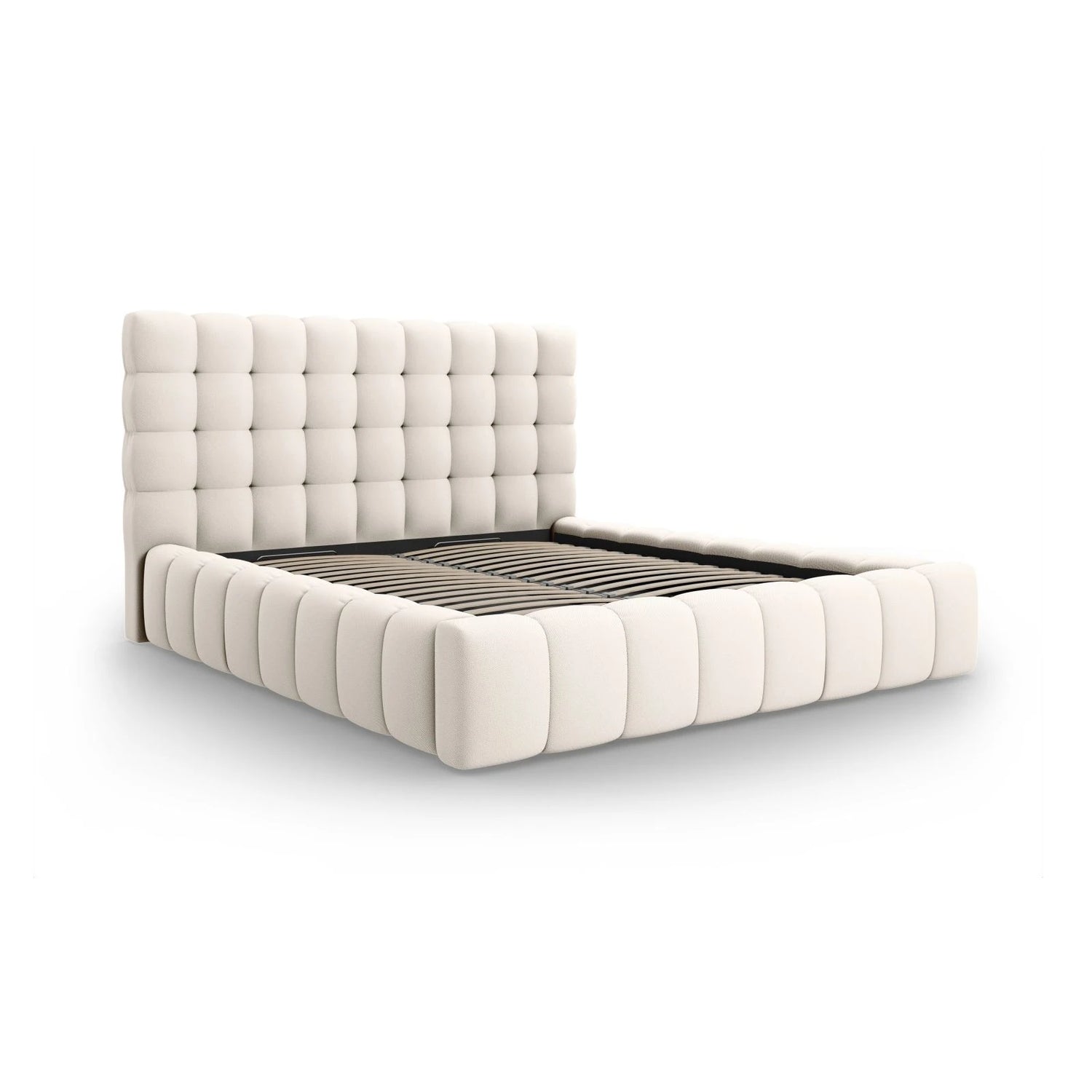 Mamaia Bett mit Stauraum und Kopfteil in Samt oder Strukturstoff, 160x200 cm – Bild 4