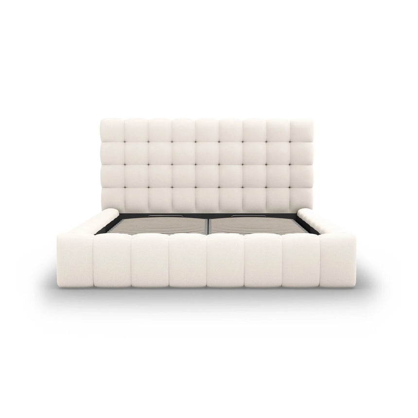 Mamaia Bett mit Stauraum und Kopfteil in Samt oder Strukturstoff, 200x200 cm – Bild 5