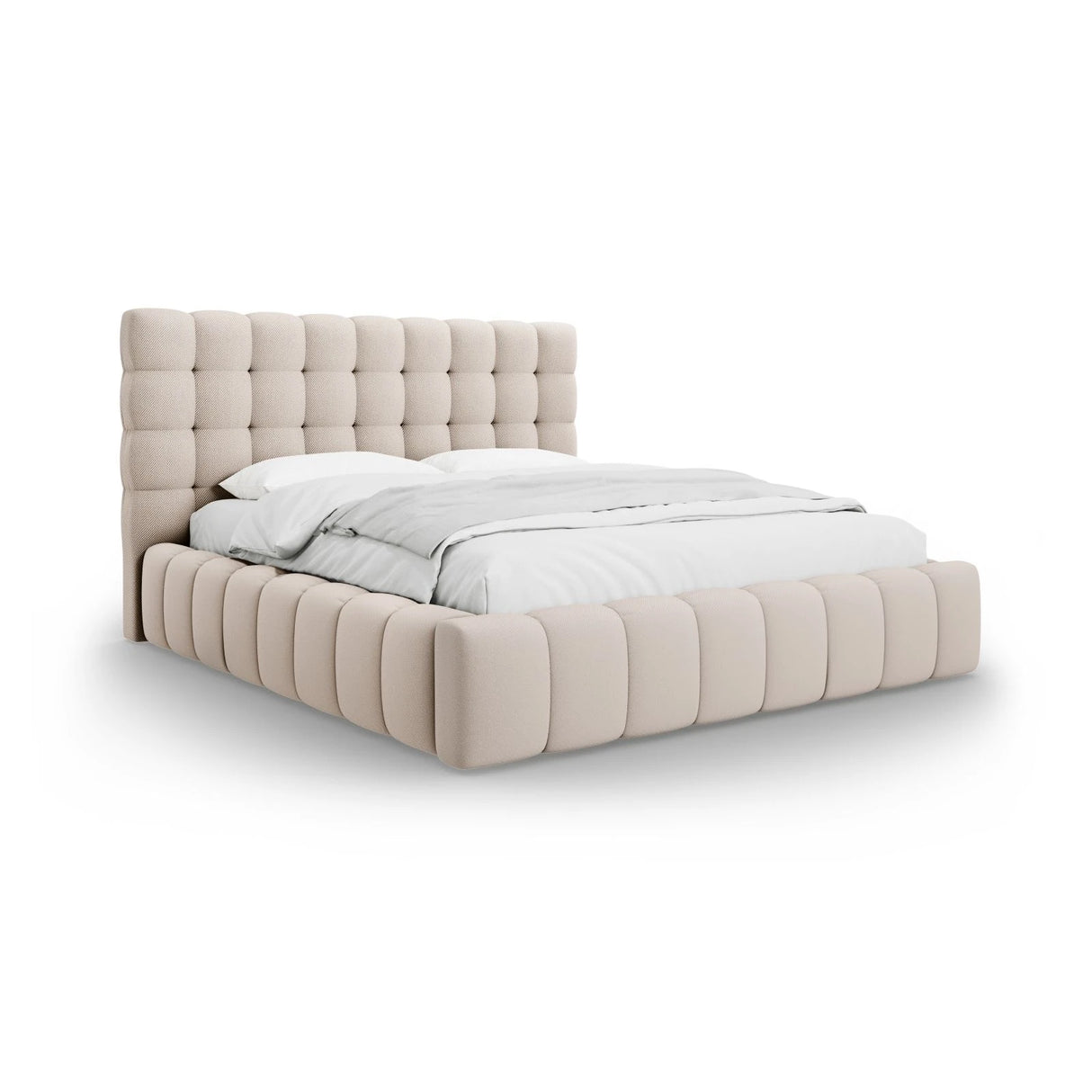 Mamaia Bett mit Stauraum und Kopfteil in Strukturierter Stoff (Nev04) in Beige, 140x200 cm – Bild 1