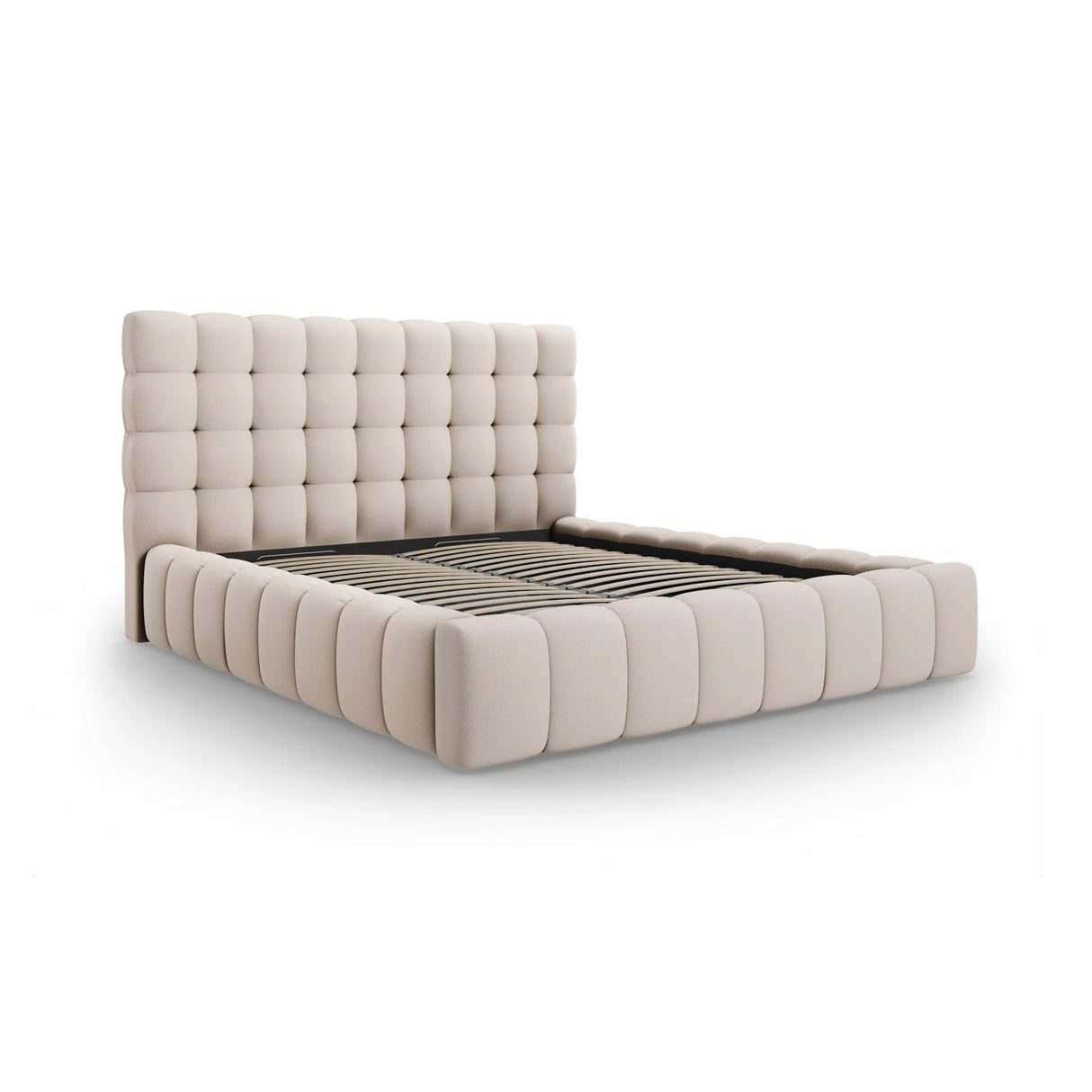 Mamaia Bett mit Stauraum und Kopfteil in Strukturierter Stoff (Nev04) in Beige, 140x200 cm – Bild 4