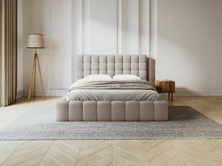 Mamaia Bett mit Stauraum und Kopfteil in Strukturierter Stoff (Nev04) in Beige, 160x200 cm – Bild 2