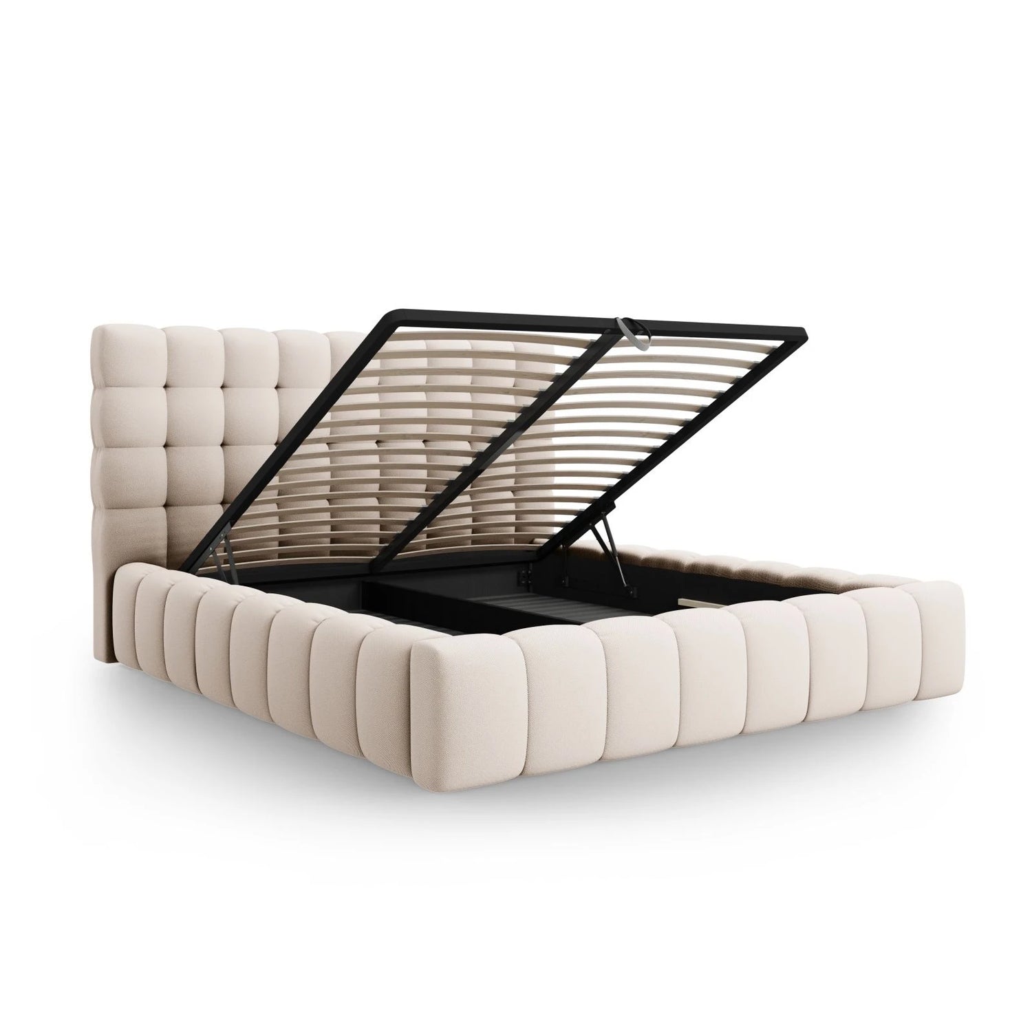 Mamaia Bett mit Stauraum und Kopfteil in Strukturierter Stoff (Nev04) in Beige, 200x200 cm – Bild 6