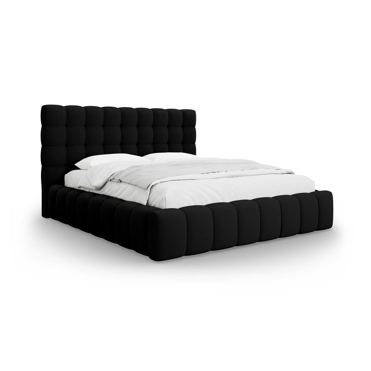 Mamaia Bett mit Stauraum und Kopfteil in Strukturierter Stoff (Nev100) in Schwarz, 200x200 cm – Bild 1